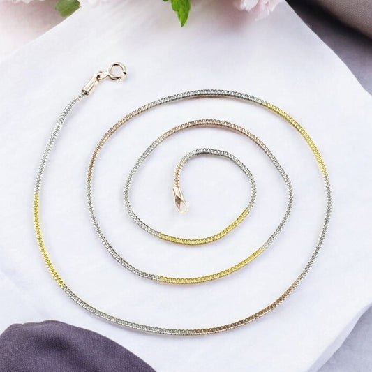 Three Tone 925 Sterling Silver Neck Chain 18"