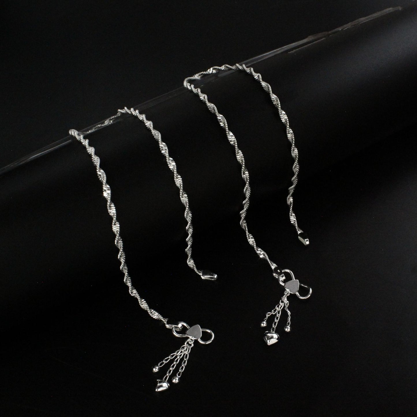 925 Sterling Silver women Charm Chain Anklet Pair 10.3"