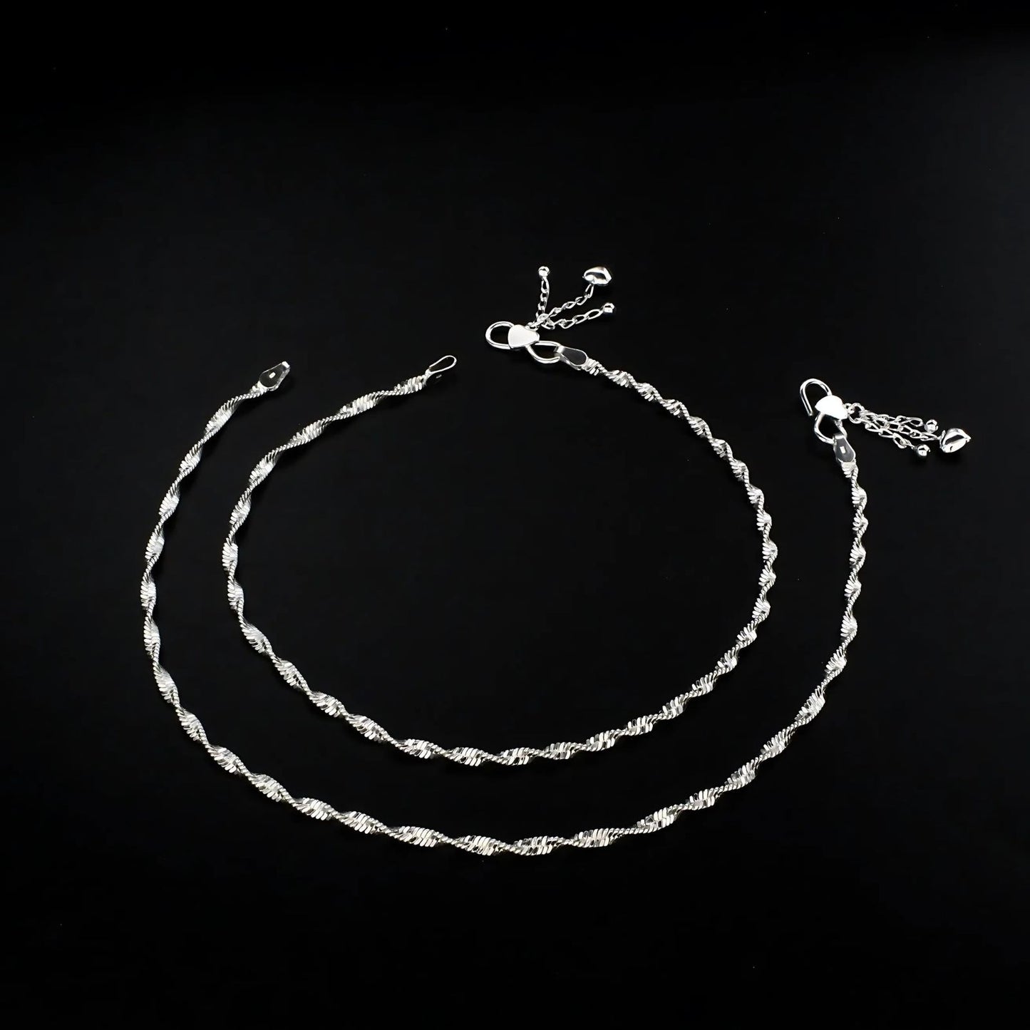 925 Sterling Silver women Charm Chain Anklet Pair 10.3"