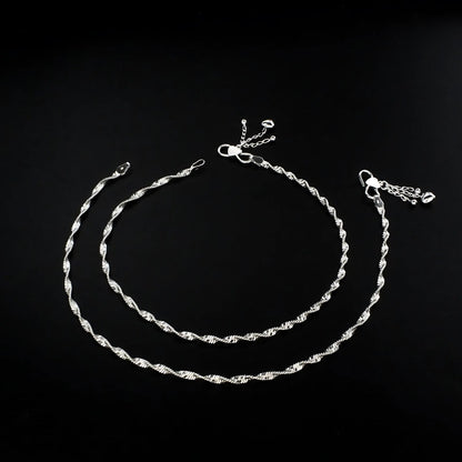 925 Sterling Silver women Charm Chain Anklet Pair 10.3"