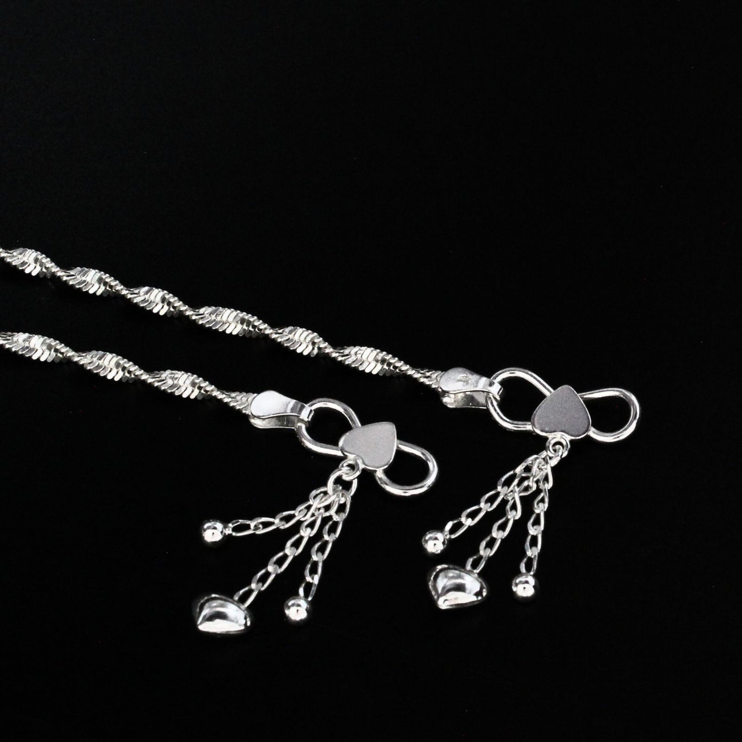 925 Sterling Silver women Charm Chain Anklet Pair 10.3"