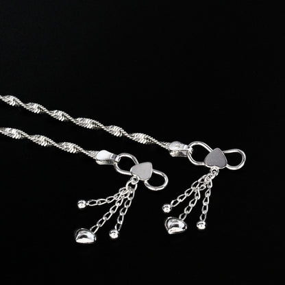 925 Sterling Silver women Charm Chain Anklet Pair 10.3"