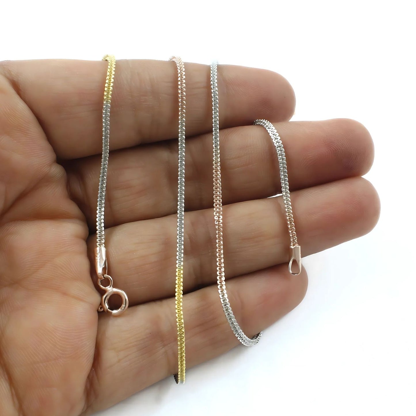 Three Tone 925 Sterling Silver Neck Chain 18"