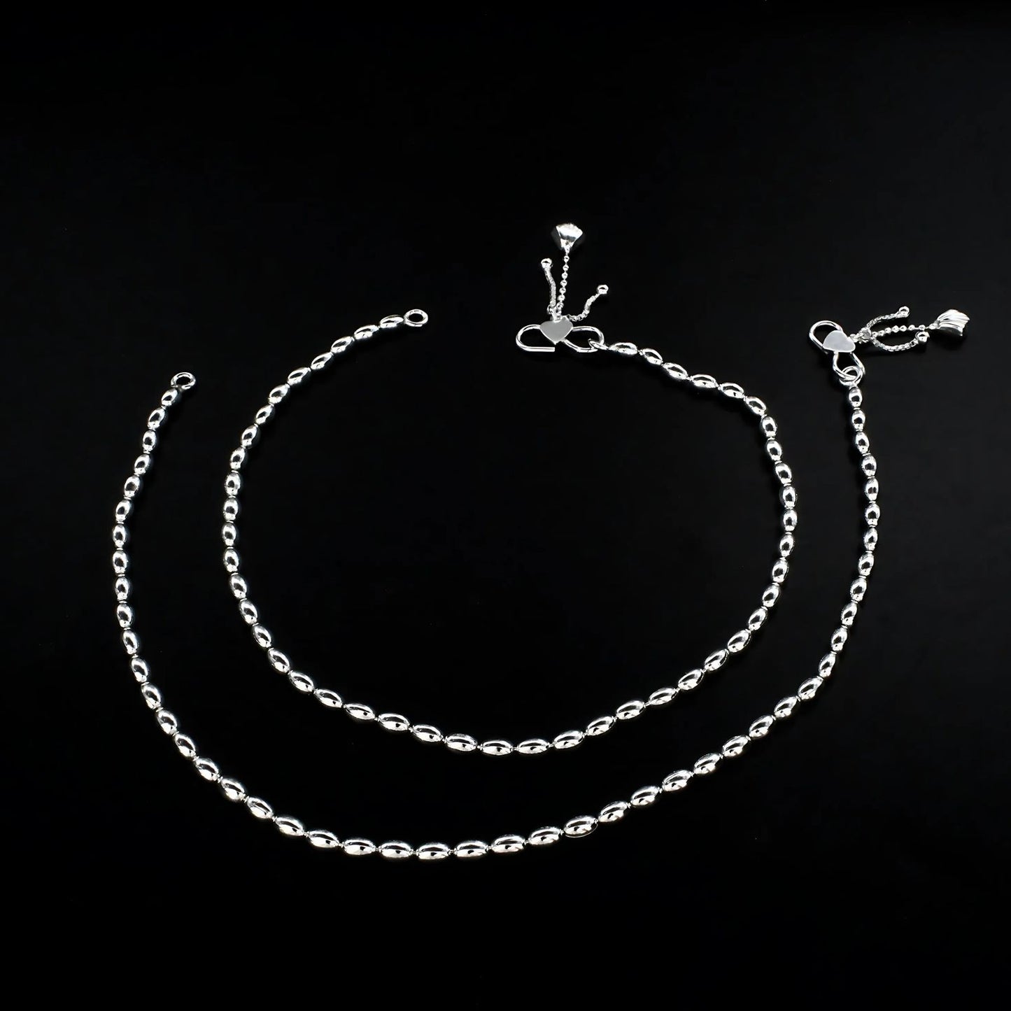 Beach wear 925 Sterling Silver women Chain Anklet Pair 10.3"