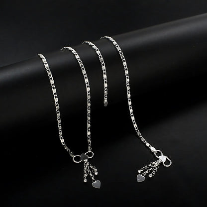 925 Sterling Silver women Charm Chain Anklet Pair 10.3"