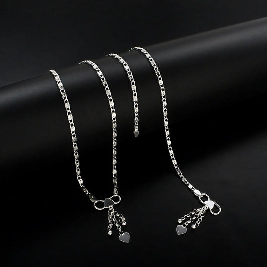 925 Sterling Silver women Charm Chain Anklet Pair 10.3"