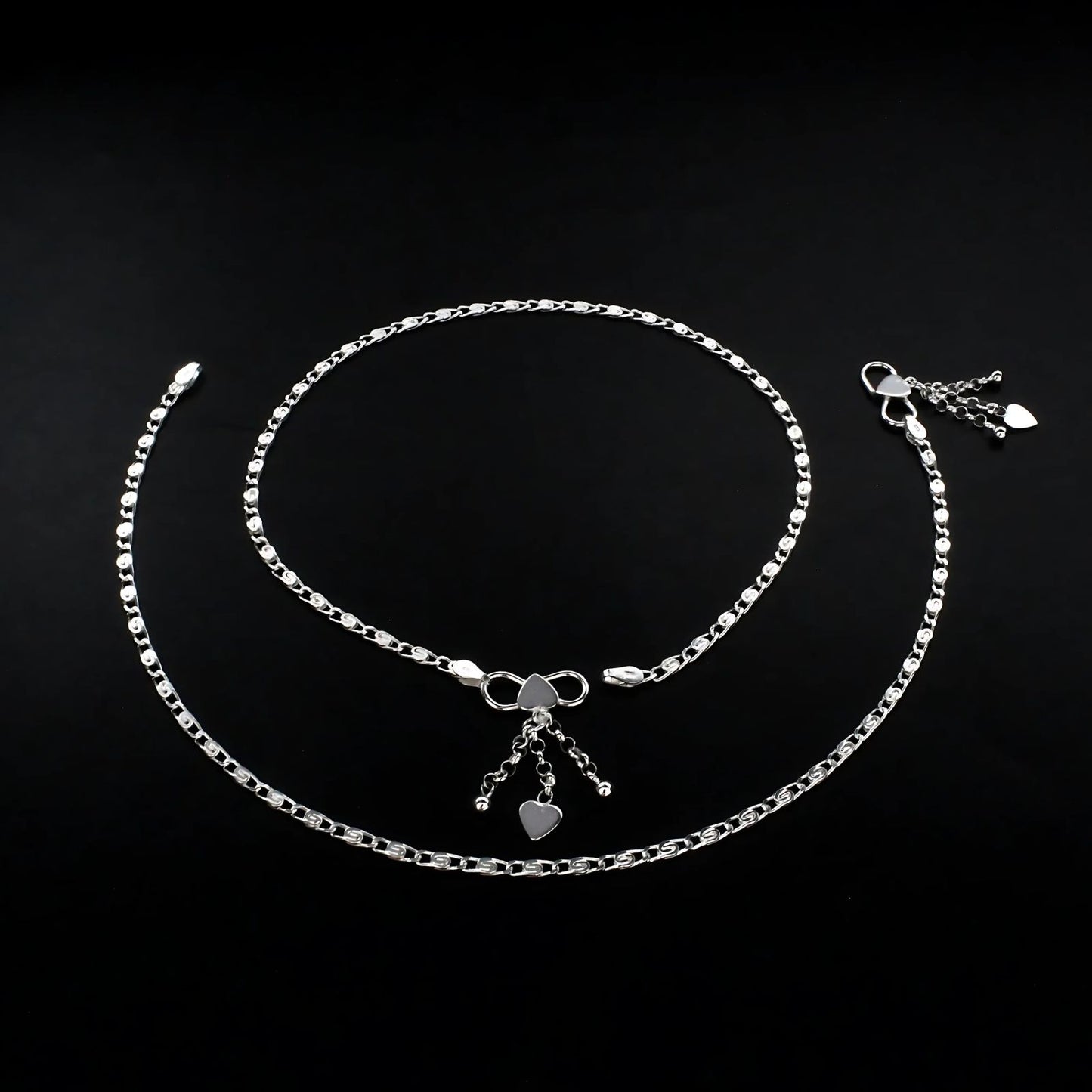 925 Sterling Silver women Charm Chain Anklet Pair 10.3"