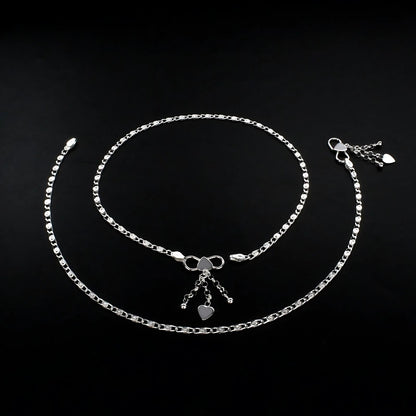 925 Sterling Silver women Charm Chain Anklet Pair 10.3"