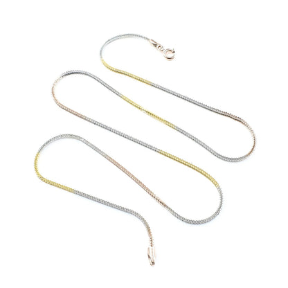 Three Tone 925 Sterling Silver Neck Chain 18"