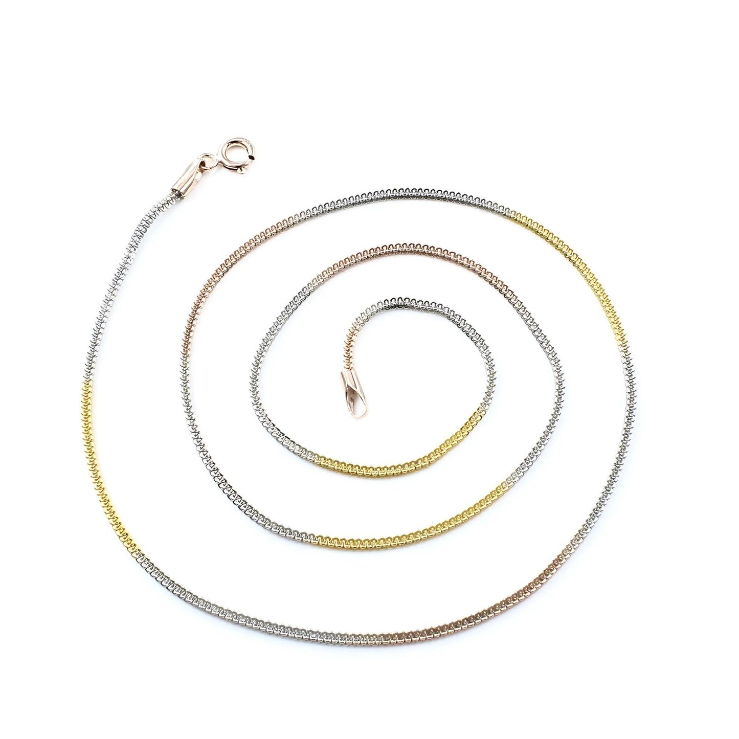 Three Tone 925 Sterling Silver Neck Chain 18"