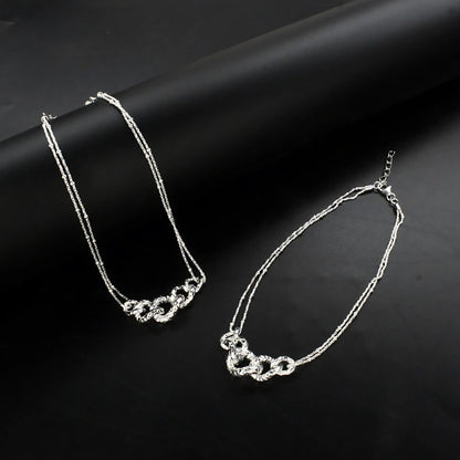 925 Sterling Silver women double Chain Anklet Pair 9.5"