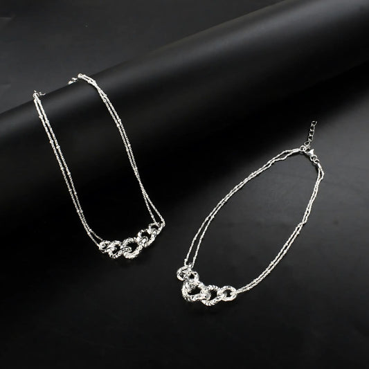925 Sterling Silver women double Chain Anklet Pair 9.5"