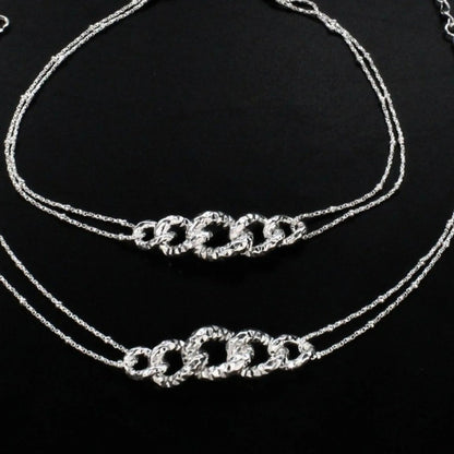 925 Sterling Silver women double Chain Anklet Pair 9.5"
