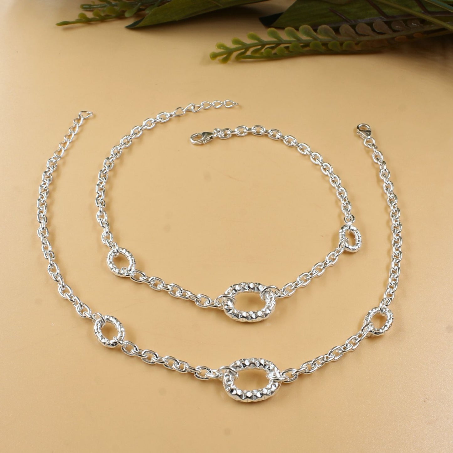 Unique 925 Sterling Silver women Chain Anklet Pair 9.5"