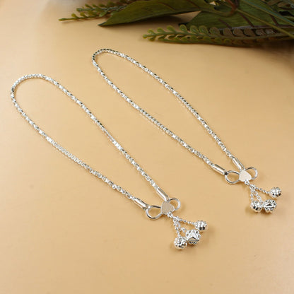 925 Sterling Silver women box Chain Anklet Pair 10.3"