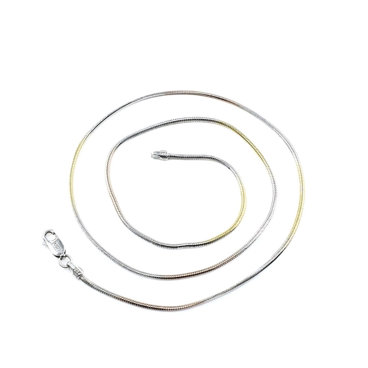 Three Tone 925 Sterling Silver Women Neck Chain 18"