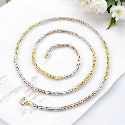 Triple Tone 925 Sterling Silver Neck Chain 20"