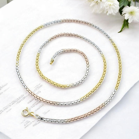 Triple Tone 925 Sterling Silver Neck Chain 20"