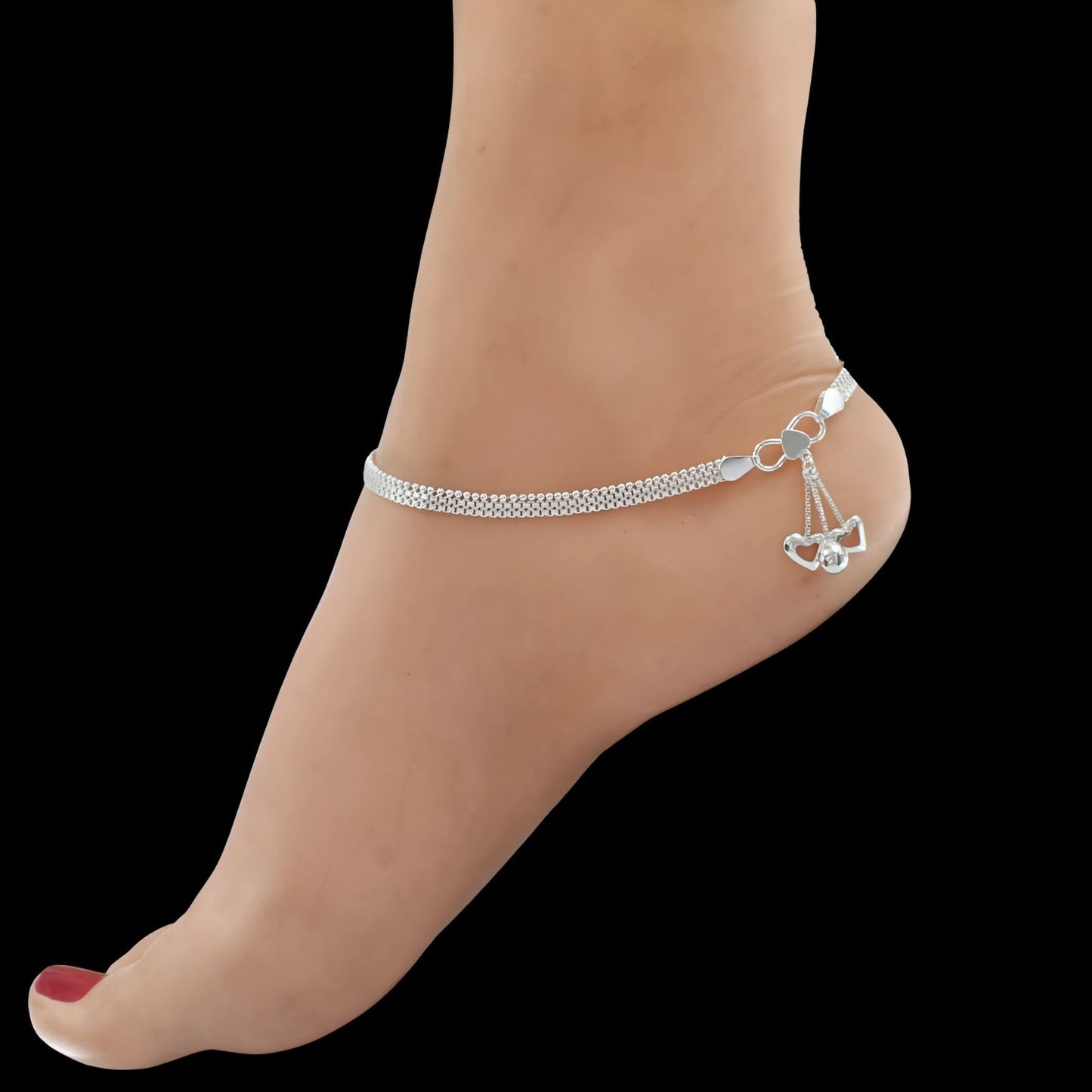 925 Sterling Silver women Chain Anklet Pair 10.3"
