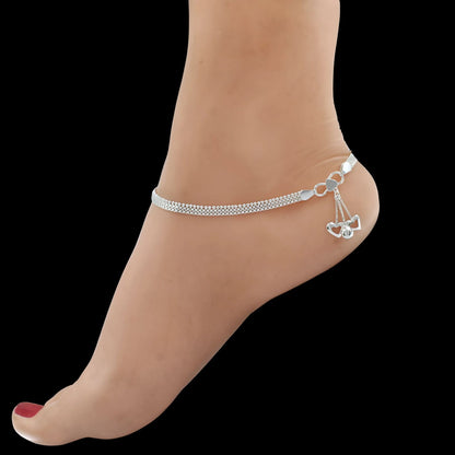925 Sterling Silver women Chain Anklet Pair 10.3"