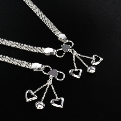 925 Sterling Silver women Chain Anklet Pair 10.3"