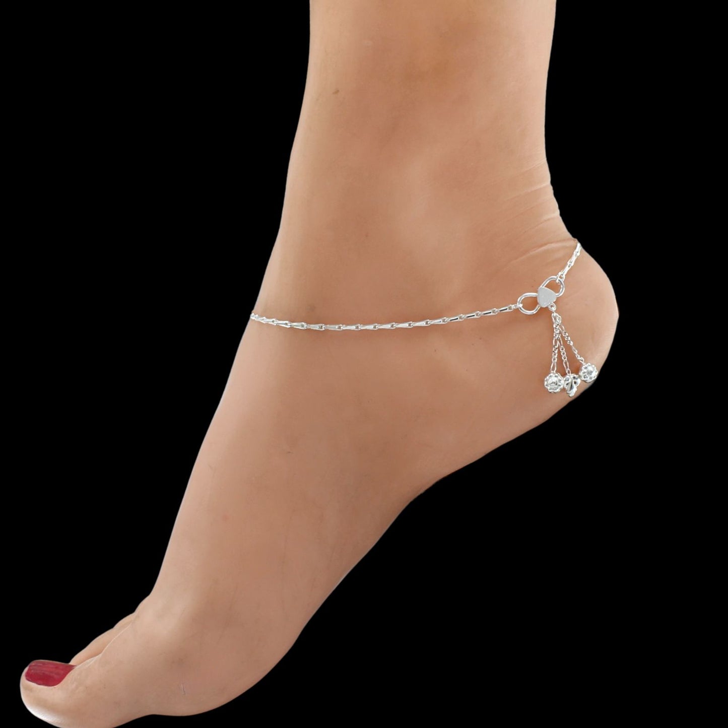 925 Sterling Silver women Rice design Chain Anklet Pair 10.3"