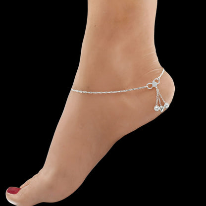 925 Sterling Silver women Rice design Chain Anklet Pair 10.3"