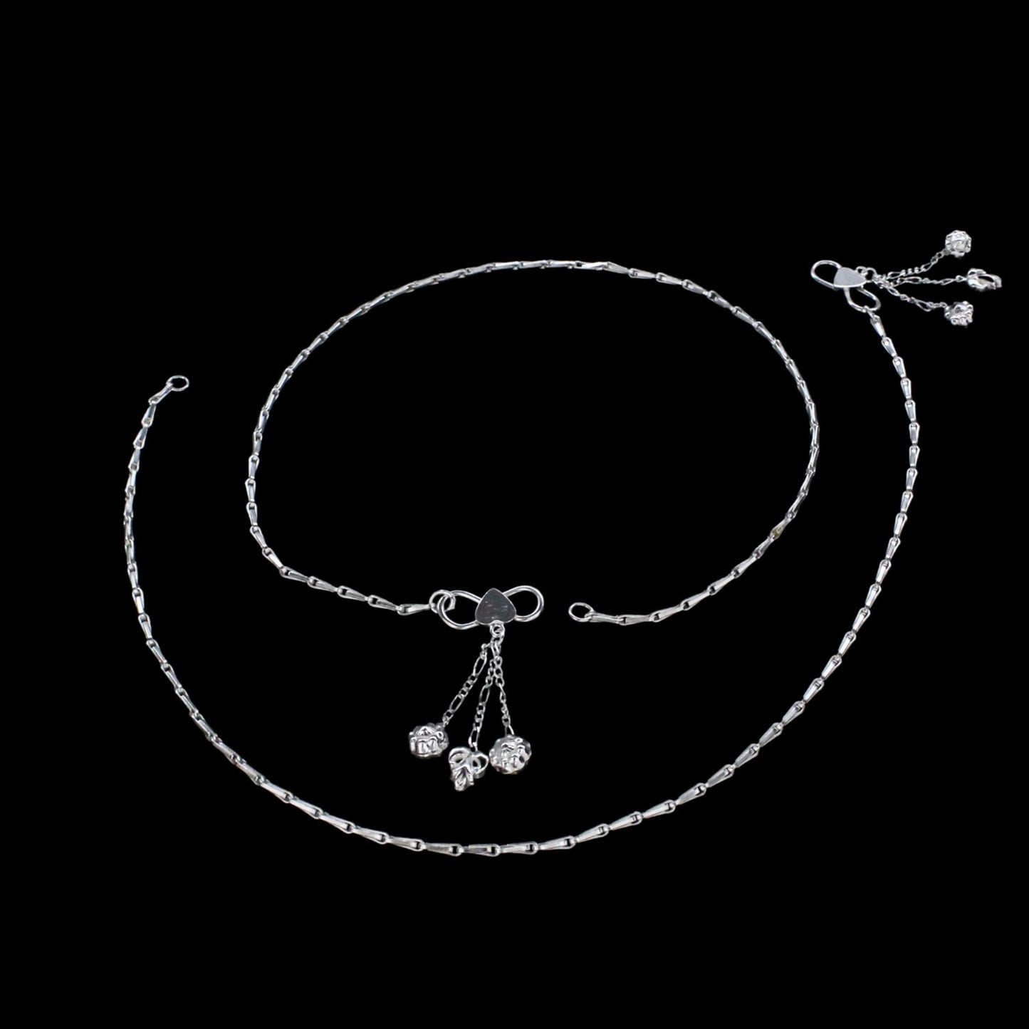 925 Sterling Silver women Rice design Chain Anklet Pair 10.3"