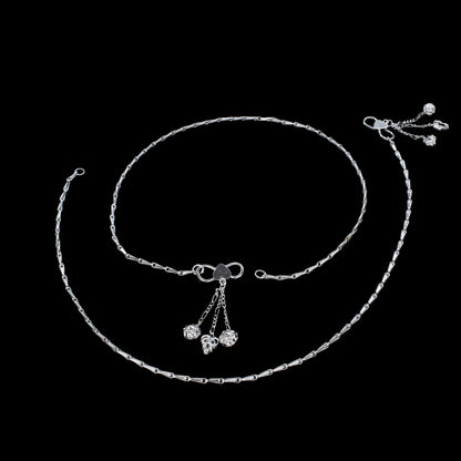925 Sterling Silver women Rice design Chain Anklet Pair 10.3"