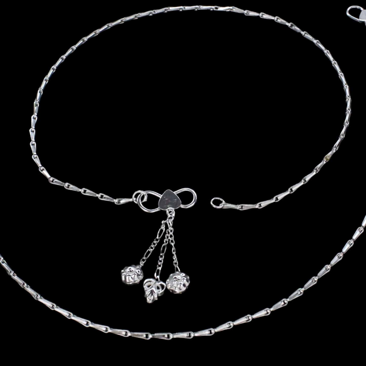925 Sterling Silver women Rice design Chain Anklet Pair 10.3"