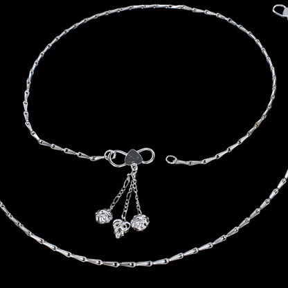 925 Sterling Silver women Rice design Chain Anklet Pair 10.3"
