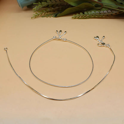 925 Sterling Silver women light weight Chain Anklet Pair 10.3"