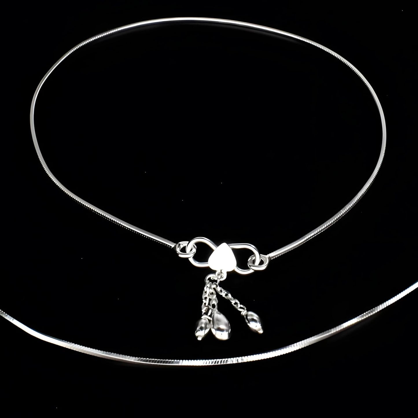 925 Sterling Silver women light weight Chain Anklet Pair 10.3"