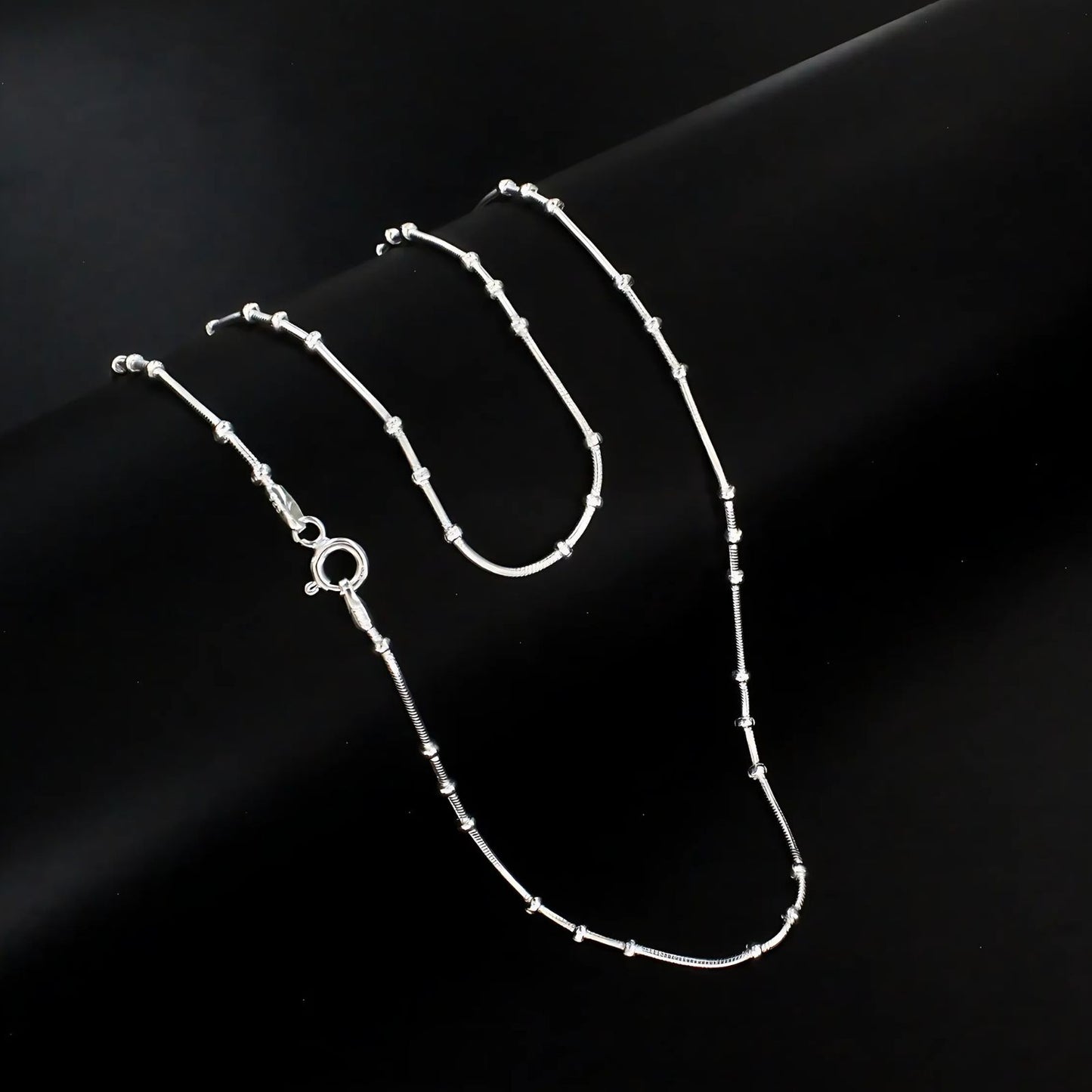 925 Sterling Silver women plain beads Neck chain 18"