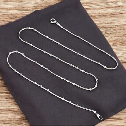925 Sterling Silver women plain beads Neck chain 18"