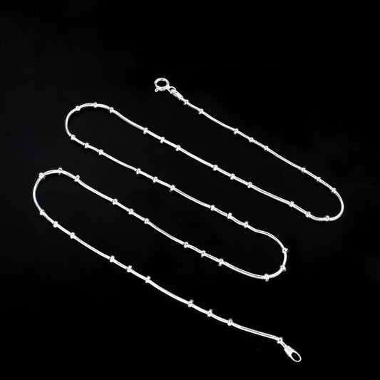 925 Sterling Silver women plain beads Neck chain 18"