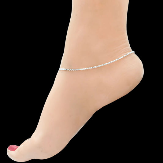 925 Sterling Silver women box chain Anklet Ankle Pair 10.3"