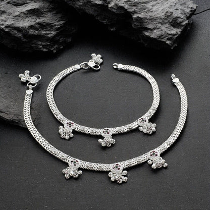 Real Sterling Silver women Multi CZ bridal Anklet Ankle Pair 10.3"