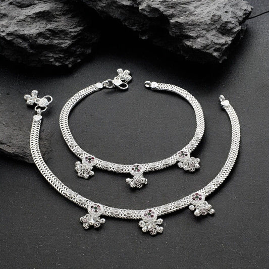 Real Sterling Silver women Multi CZ bridal Anklet Ankle Pair 10.3"