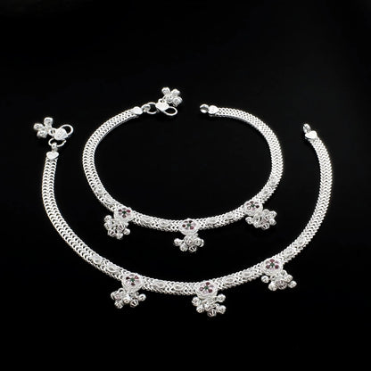 Real Sterling Silver women Multi CZ bridal Anklet Ankle Pair 10.3"
