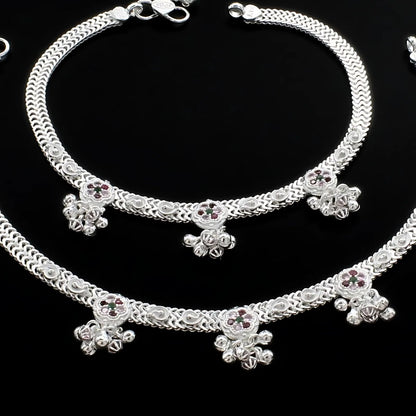 Real Sterling Silver women Multi CZ bridal Anklet Ankle Pair 10.3"