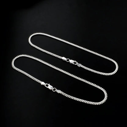 925 Sterling Silver women Box Ball Chain Anklet Pair 10.3"
