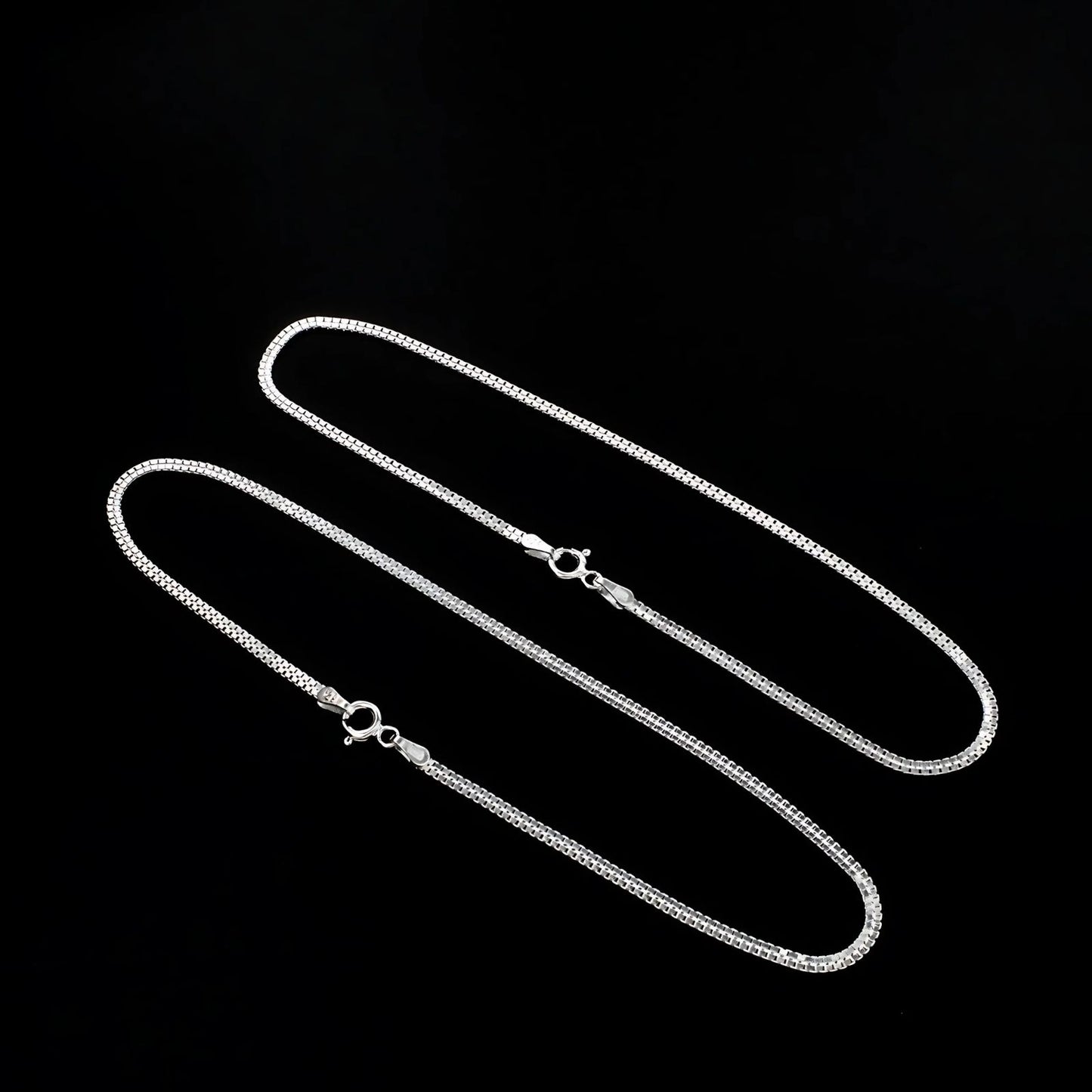 925 Sterling Silver women Double Box Chain Anklet Ankle Pair 10.2"