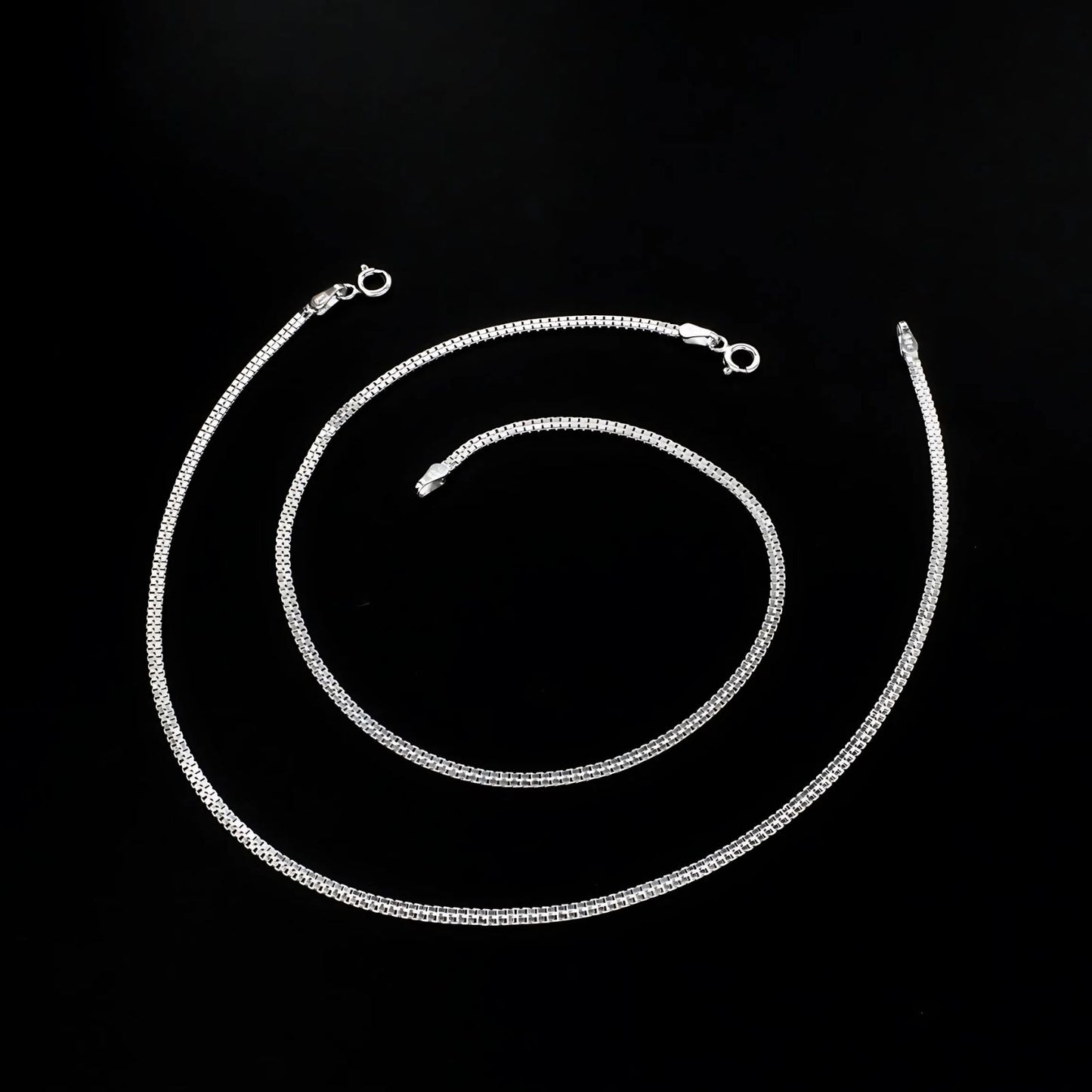 925 Sterling Silver women Double Box Chain Anklet Ankle Pair 10.2"