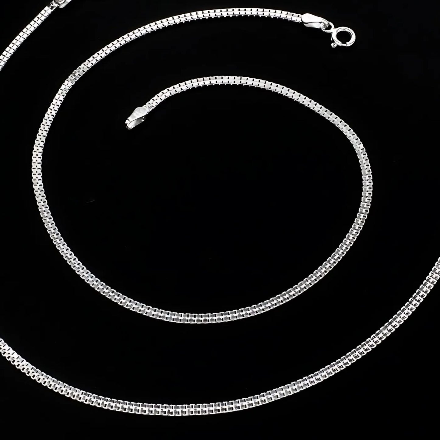 925 Sterling Silver women Double Box Chain Anklet Ankle Pair 10.2"