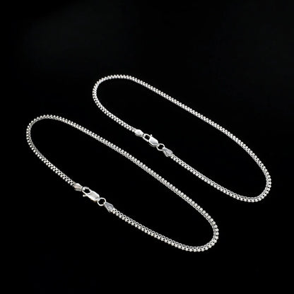 925 Sterling Silver women Box Ball Chain Anklet Pair 10.3"