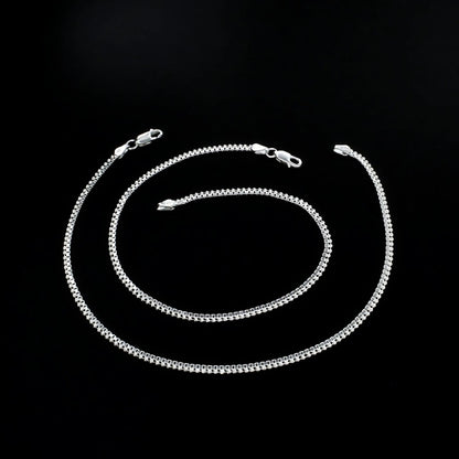 925 Sterling Silver women Box Ball Chain Anklet Pair 10.3"