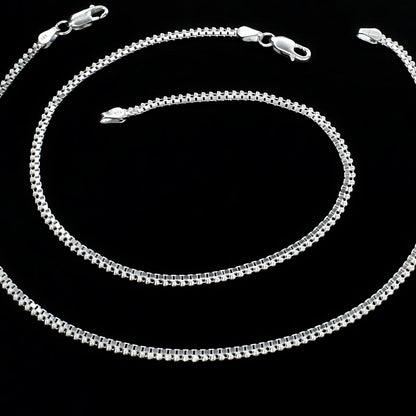 925 Sterling Silver women Box Ball Chain Anklet Pair 10.3"