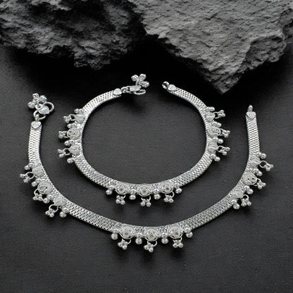 Real Sterling Silver women White CZ Anklet Ankle Pair 10.3"