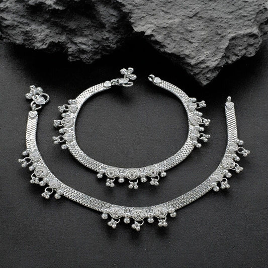 Real Sterling Silver women White CZ Anklet Ankle Pair 10.3"
